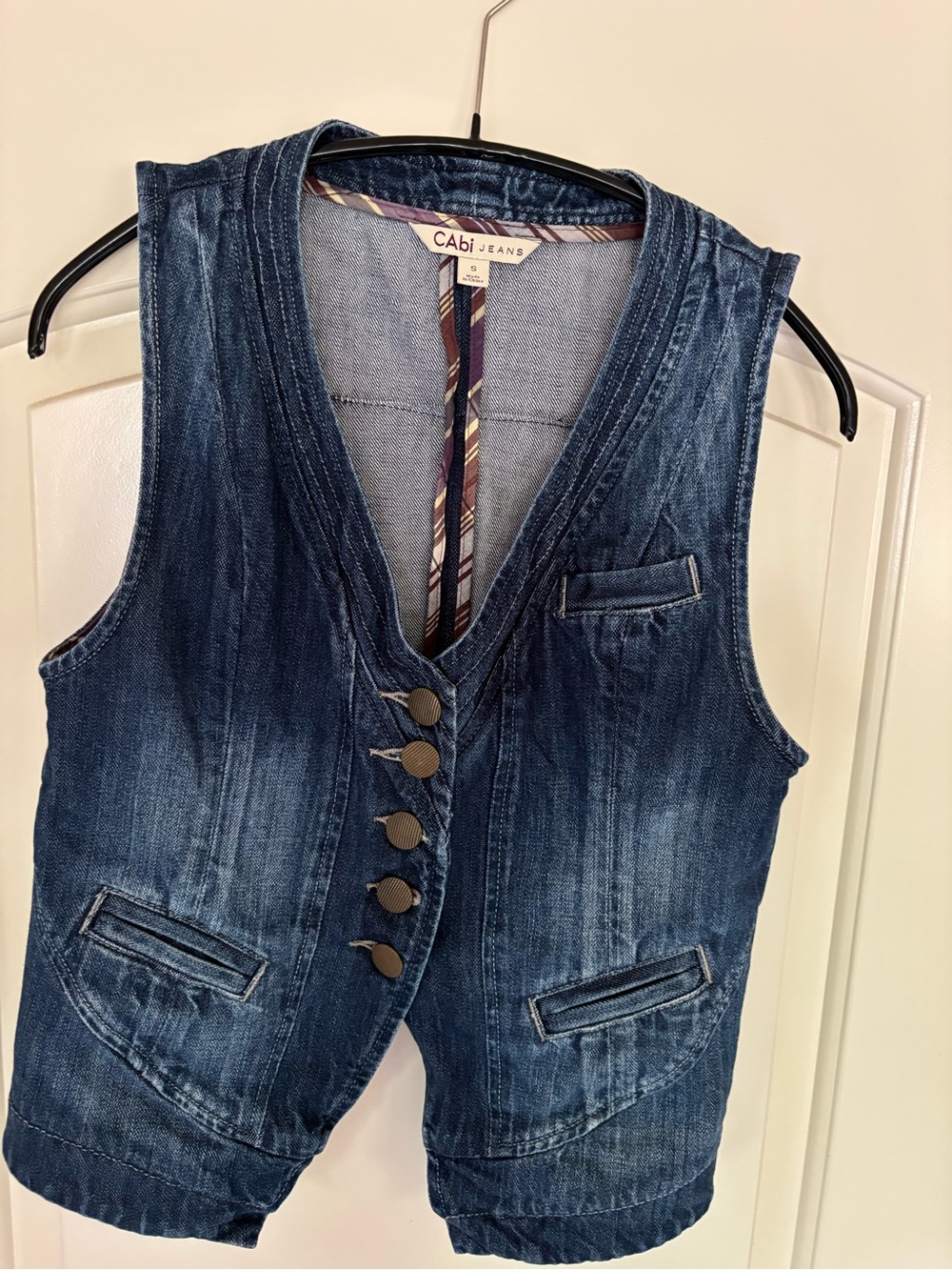 CAbi Style 347 Partridge wash Denim Vest with Button Front